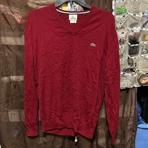 Lacoste Men's V-Neck Sweater in Rich Burgundy